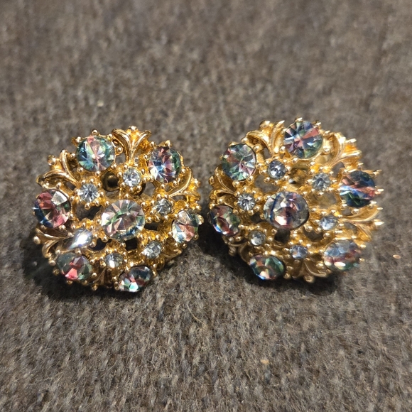 Lot of 3 Vintage Costume Jewelry Clip On Earrings Multi Color Rhinestones Coro - Picture 4 of 8